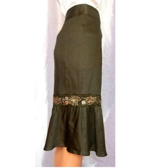 LES COPAINS BLUE Olive Green Linen Blend Skirt, 4 - Picture 3 of 4